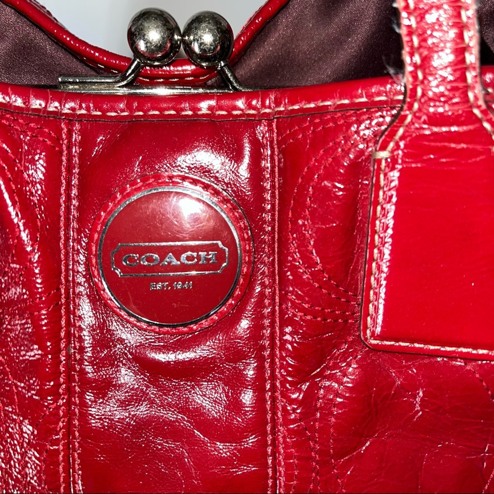 Coach Carryall Signature Stitch Frame (F15658) Berry Patent Leather Tote - Picture 11 of 14